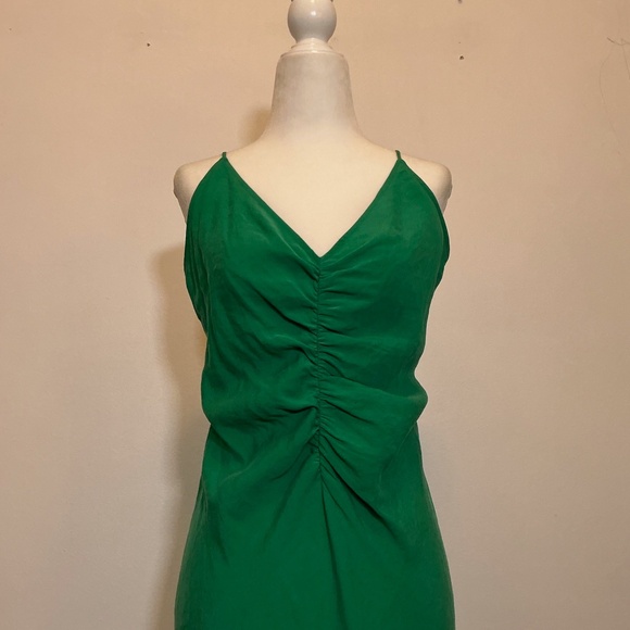 Zara Green Ruched Front Slip Midi Dress Size XL - Picture 3 of 8